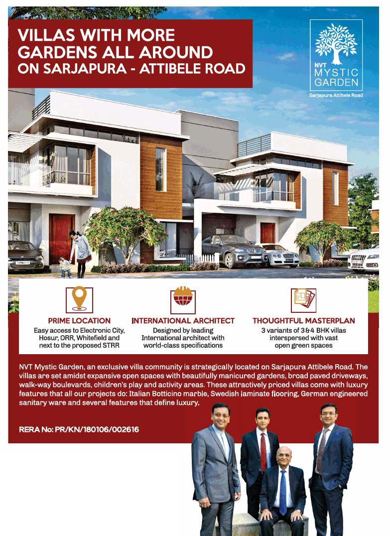 Reside in villas with gardens all around at NVT Mystic Garden in Bangalore Update